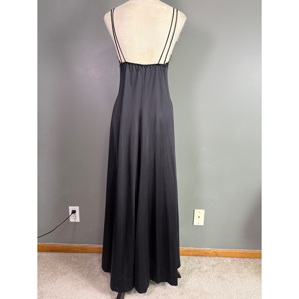 Vintage 50s LeVoy's Nightgown Small Black Lace Maxi Slip Dress Nylon Lingerie - Picture 3 of 6